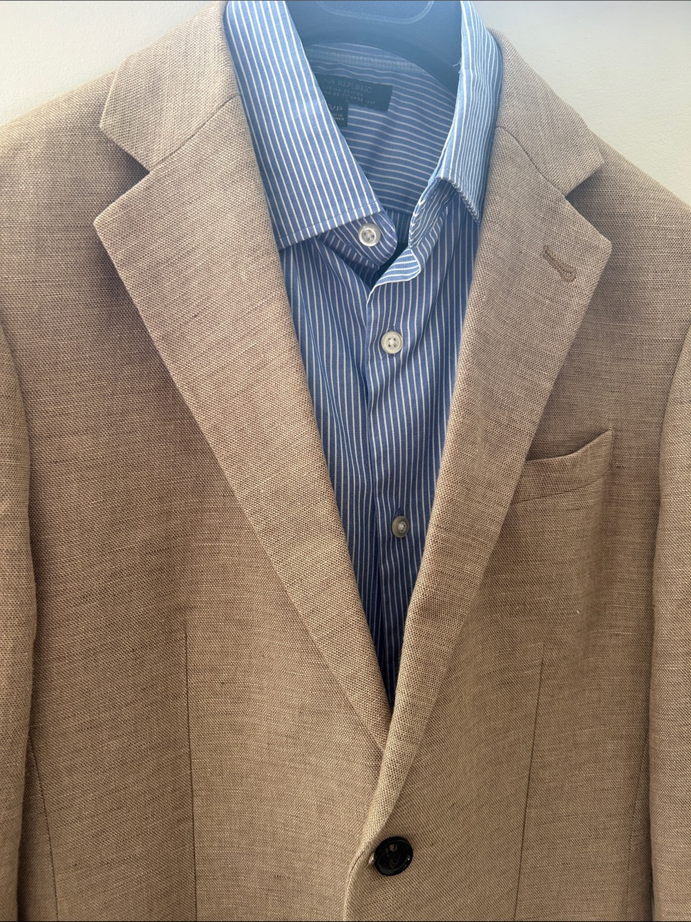 Beige/oatmeal Linen sport jacket with Blue Leaf Lining